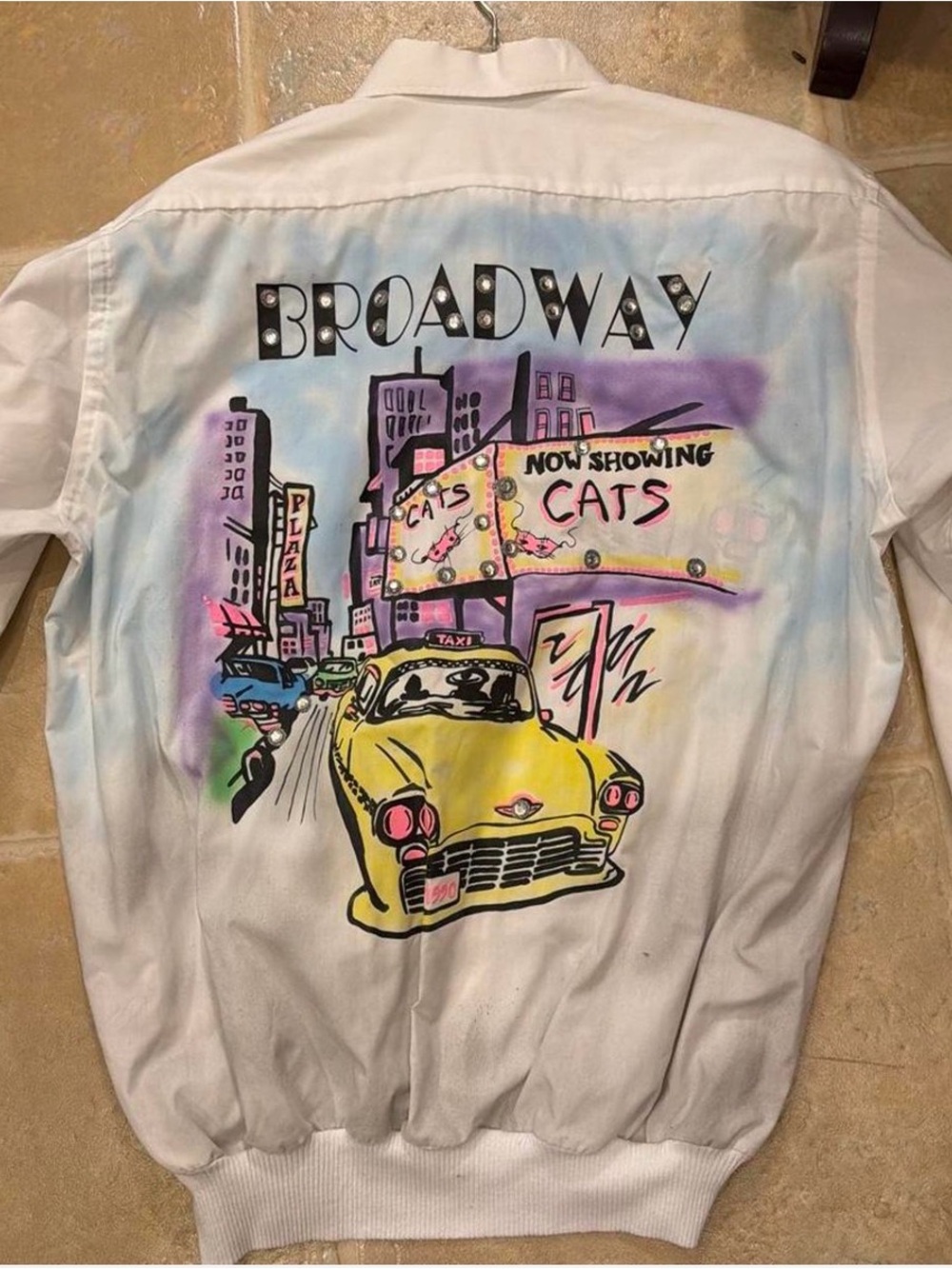 Broadway Graphic Back-Print White Shirt Jacket - Yellow Taxi Art
